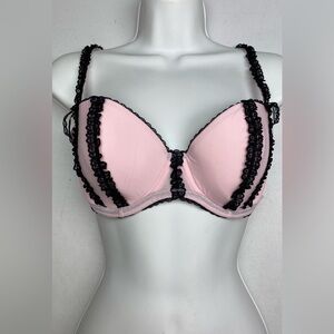 NWOT LS PNK/BLK Lightly Lined Underwire, 36C *P1049